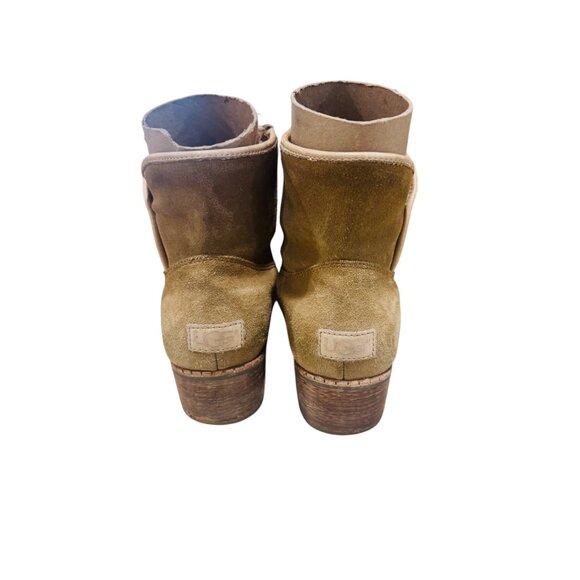 UGG Western Ankle Boots Cowgirl Tan Suede Round Toe Block Heel Casual Shoe Boho - Picture 13 of 15